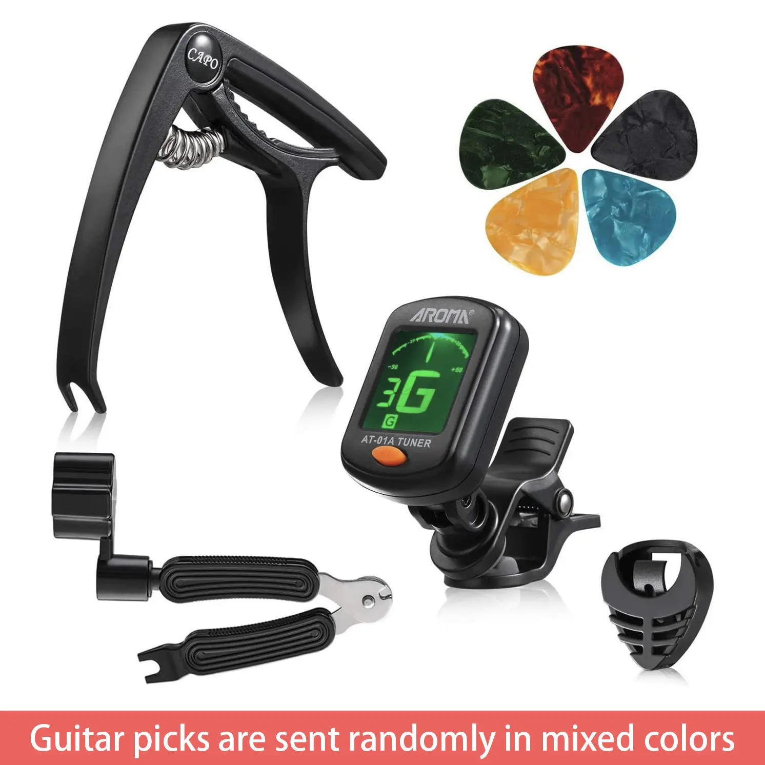 Guitar Accessories Kit: 9-Piece Tool Set, Includes Capo, Tuner, String Winder, Picks, Pick Holder, Suitable for Acoustic and Electric Guitars, Instrument Accessories