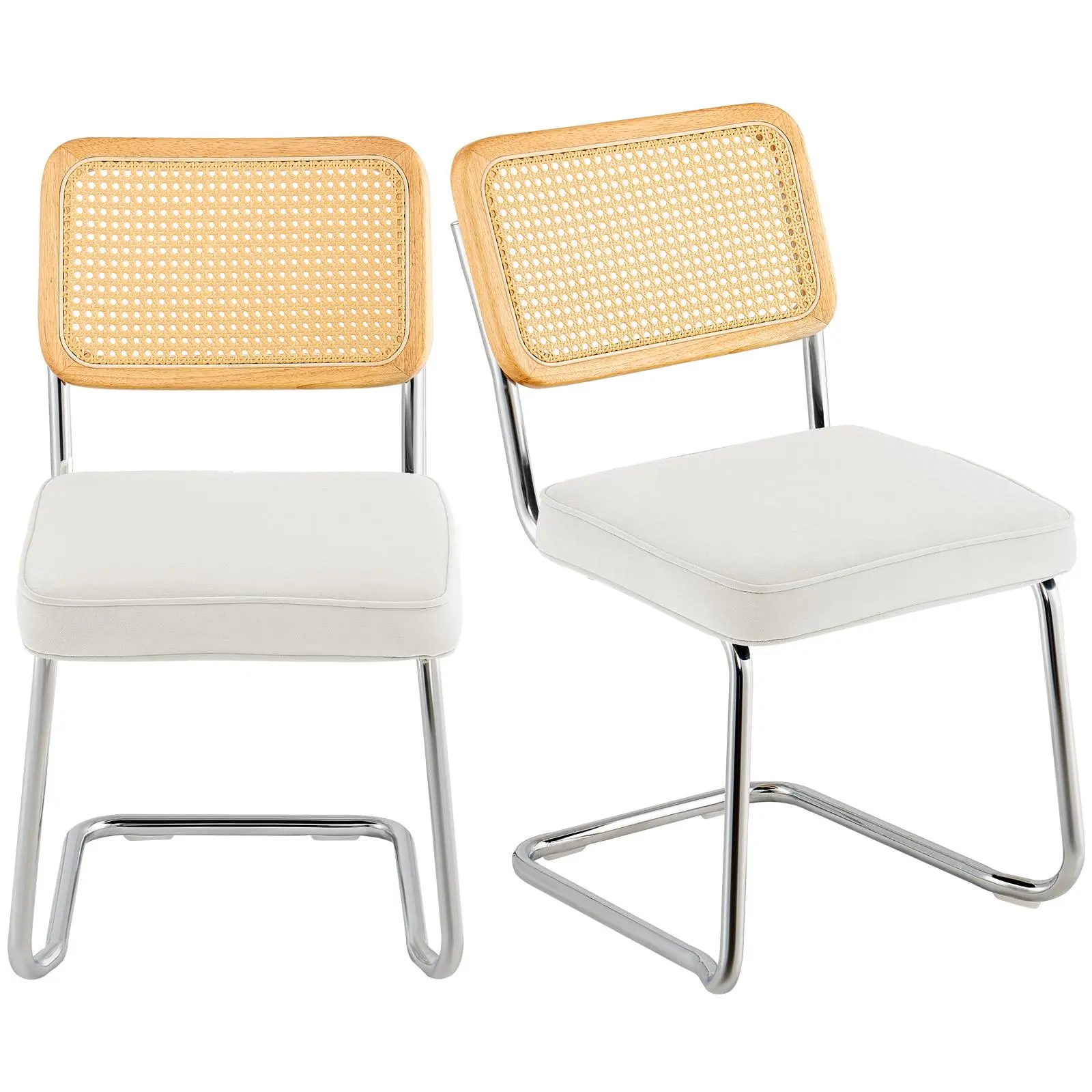 VEVOR Rattan Dining Chairs Set of 2,  , Mid Century Modern Dining Chair, Upholstered Velvet Accent Chair with Rattan Back, Retro Dining Room Kitchen Chair for Living Room, Bedroom, Office (18.1 Inch)#BackToSchool