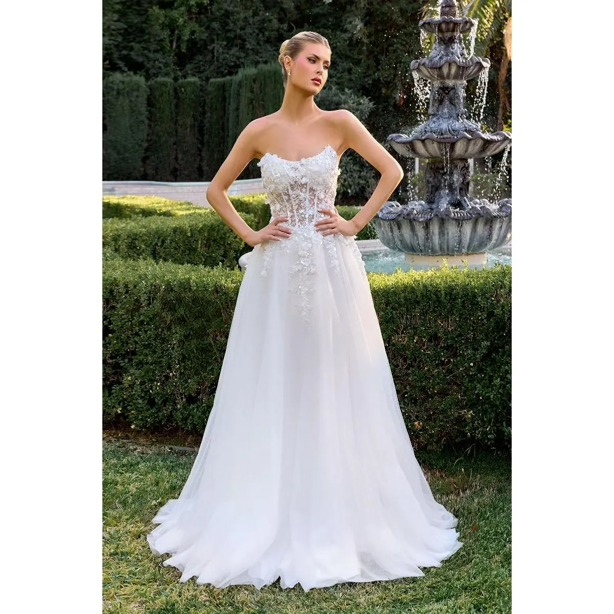 Cinderella Divine -C174W A-line wedding gown with strapless sweetheart neckline and 3D floral appliqué