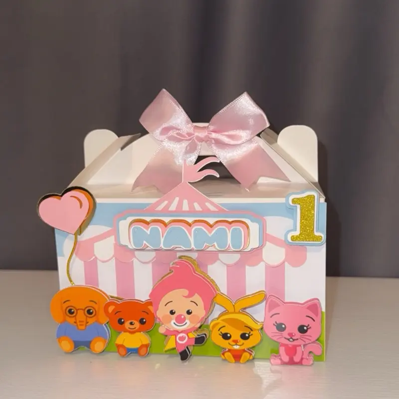 Personalized Circus Theme Birthday Favor Box | Custom Name & Age | Carnival Party Box with Bow