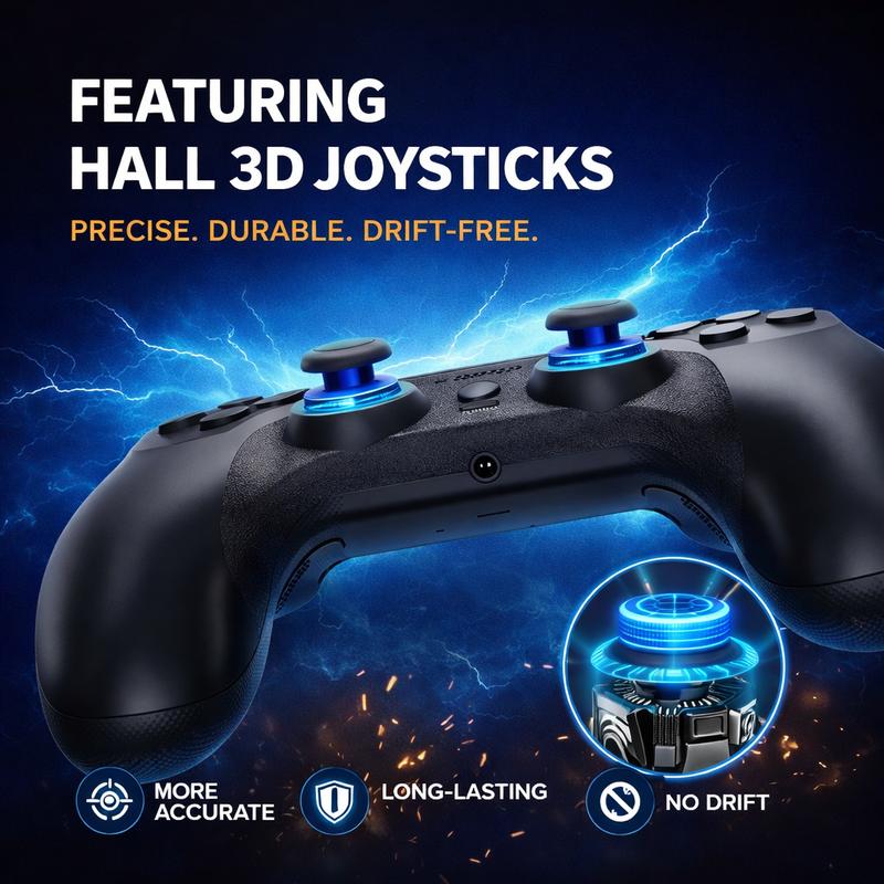 Wireless PS5 Compatible Controller - Dual Vibration, Six-Axis Motion Sensor, Macro/Turbo Function, Audio Jack, Gamepad,Hall 3D Joystick
