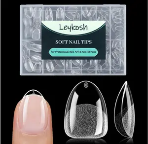Extra Short Almond Nail Tips - 216pcs Soft Gel Full Cover Fake Nails, 70-Grit Pre-Sanded Matte Clear Press on Nails for Extension, DIY Home Manicure with 12 Sizes