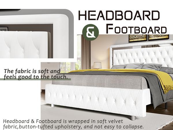 AMERLIFE Modern Bed Frame with RGB LED Lights, Adjustable Headboard Velvet Button Tufted/Acrylic Mirror Accents/Smart APP&Remote Control/No Box Spring Needed/Sophistication Design/Furniture Room/Full/Queen Size/Best Gift Ideas/Christmas Gifts