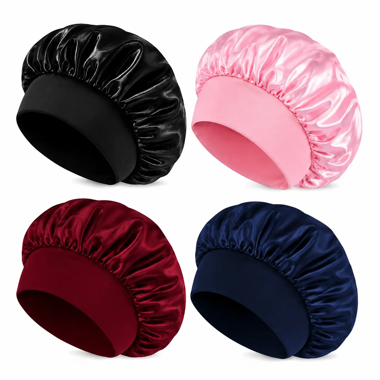 Adult Silk Satin Haircare Sleeping Bonnet - Adjustable Elastic Band Pull-On Shower Cap, Daily Heatless Smooth Wrap for Curly Hair, Minimizes Frizz, Protects Wavy/Straight Hair (Single Item)