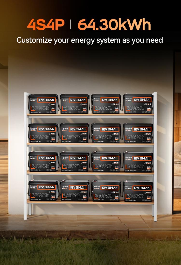 Humsienk 12V 314Ah LiFePO4 Bluetooth Lithium Battery Mini Size Lithium Iron Phosphate with 200A BMS Low-Temp Protection for RV Marine Trolling Motors - Portable Power Station