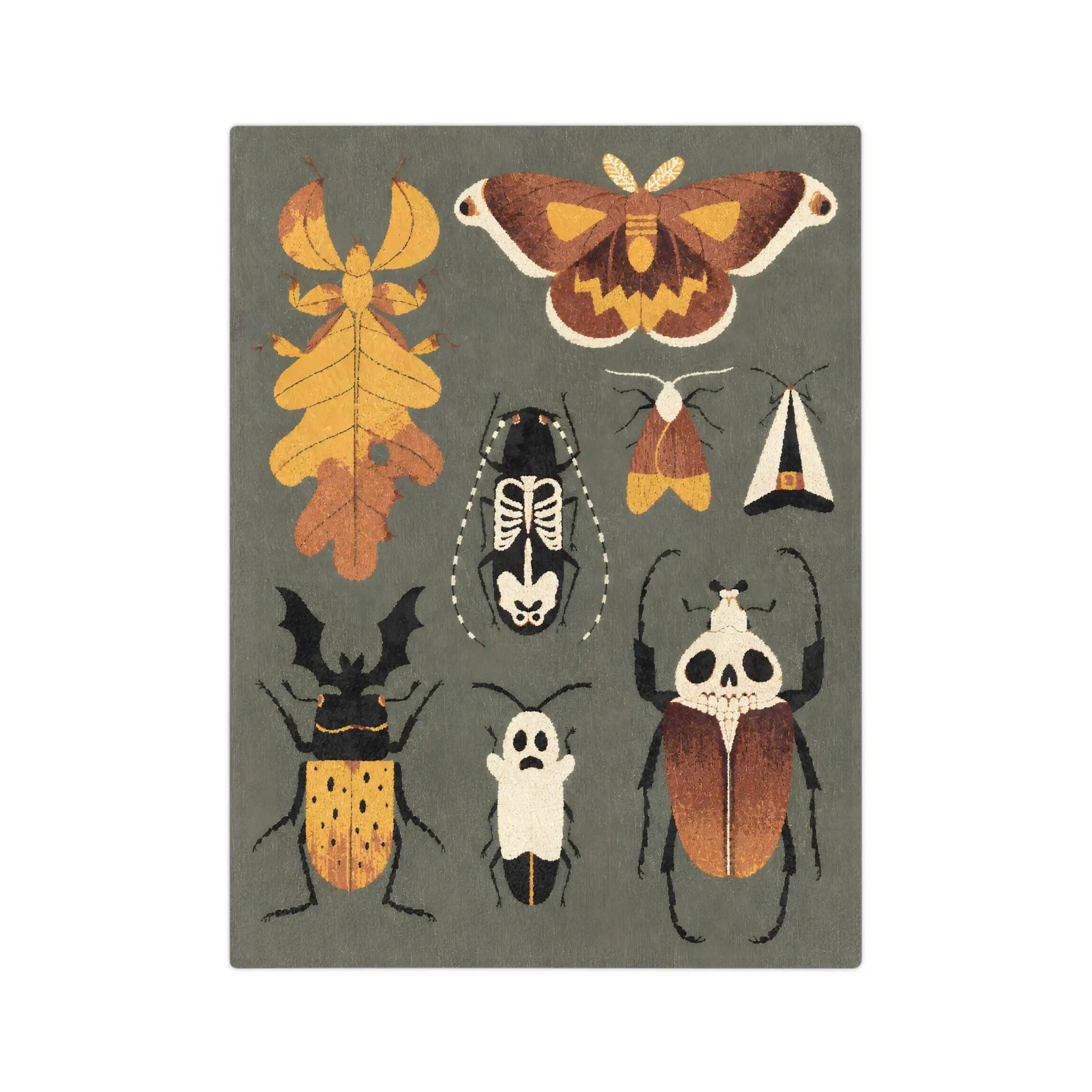 Vintage Spooky Insect Fleece Blanket, Gothic Bug and Moth Throw Blanket, Halloween Nature Flannel Blanket, Cottagecore Creepy Cute Home Decor