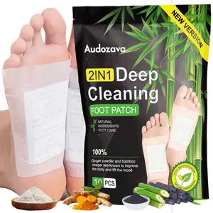 2-in-1 deep cleansing foot patches, containing ginger and bamboo vinegar, soothe tired feet and protect against cold nights - 10 patches/pack, 20cm x 14cm, natural ingredients, promotes blood circulation.