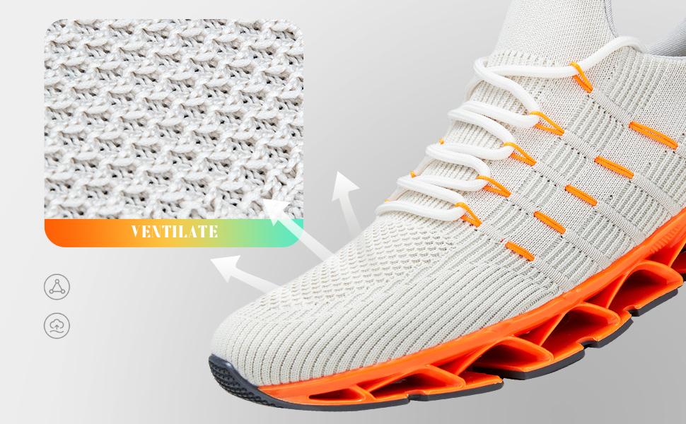 Mens Slip on Walking Running Shoes Blade Tennis Casual Fashion Sneakers Comfort Non Slip Work Sport Athletic Trainers Yellow Runner Training Boy Footwear Closed Bedroom Beige Orange