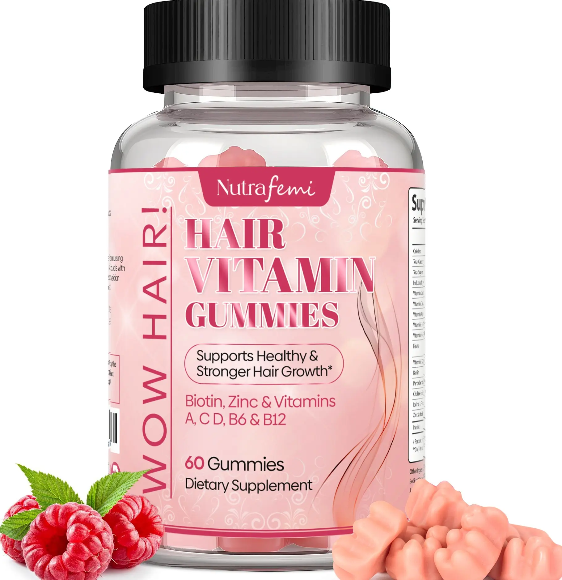 Nutrafemi Hair Vitamin Gummies for Longer Thicker Hair with Biotin Zinc Vitamins A C D B6 B12 Supports Healthy Stronger Hair Growth 60 Gummies
