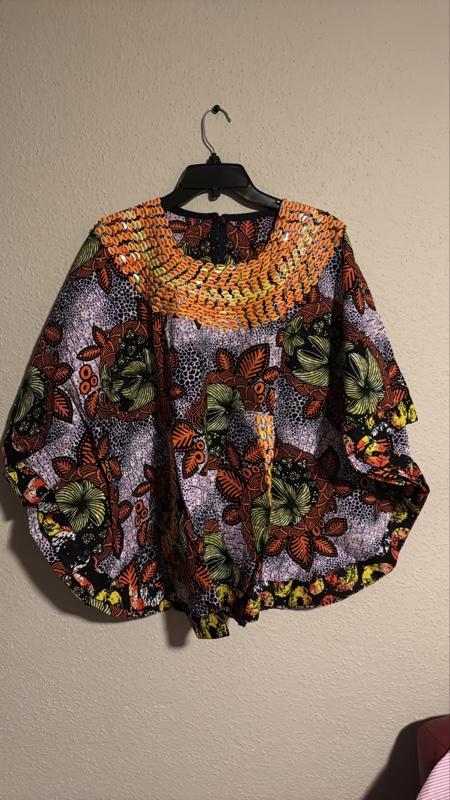 Beaded Umbrella Ankara Top with Vibrant Purple Sequins and Intricate Design for Stylish Outfits