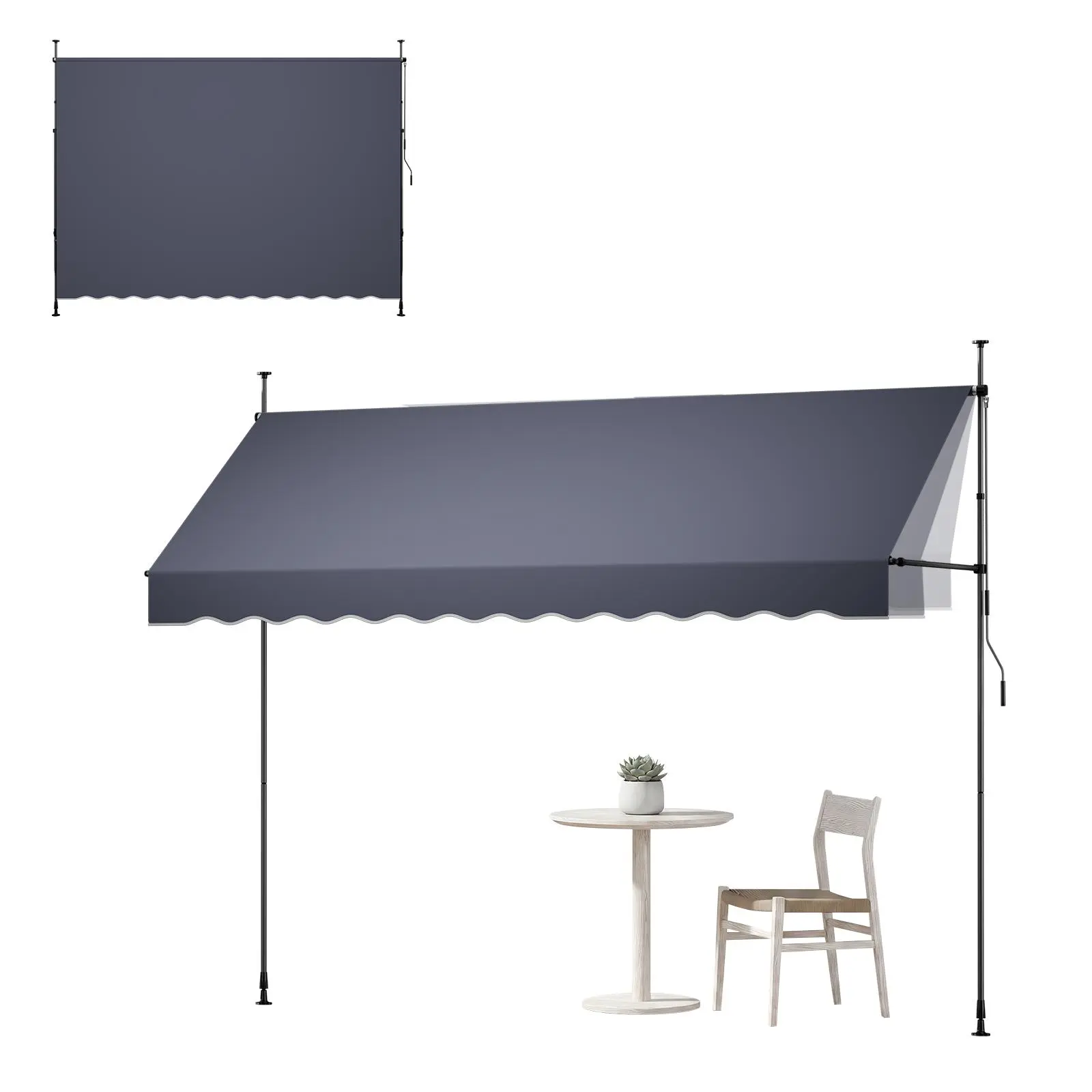 【SummerFinds】VEVOR Manual Retractable Awning, 138" Height-Adjustable Outdoor Patio Sunshade Shelter with Crank Handle, Outdoor Parasols Canopies & Shade, Polyester Retractable Rainproof Roof Canopy Parasols, Backyard Use, Polyester Parasols, Canopies & Sh