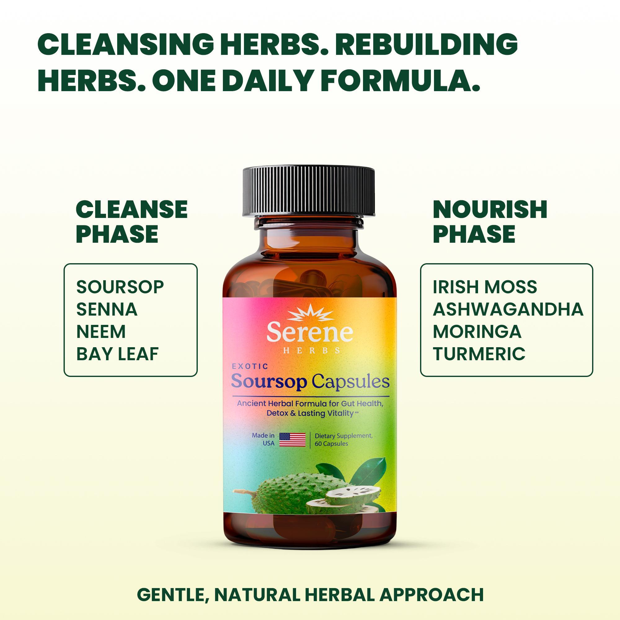 Soursop Capsules with Black Seed, Irish Moss & Moringa – 16 Herb Daily Detox & Digestive Support Vegan, Non-GMO, Plant-Based Formula – 60 Capsules Soursop Capsules with Black Seed, Irish Moss & Moringa – 16 Herb Daily Detox & Digestive Support Vegan, Non-GMO, Plant-Based Formula – 60 Capsules