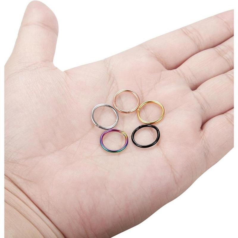MILACOLATO 5 Pcs Set 316L Stainless Steel Hypoallergenic 16G 18G 20G Septum Piercing Nose Hoop Clicker Ring Daily
