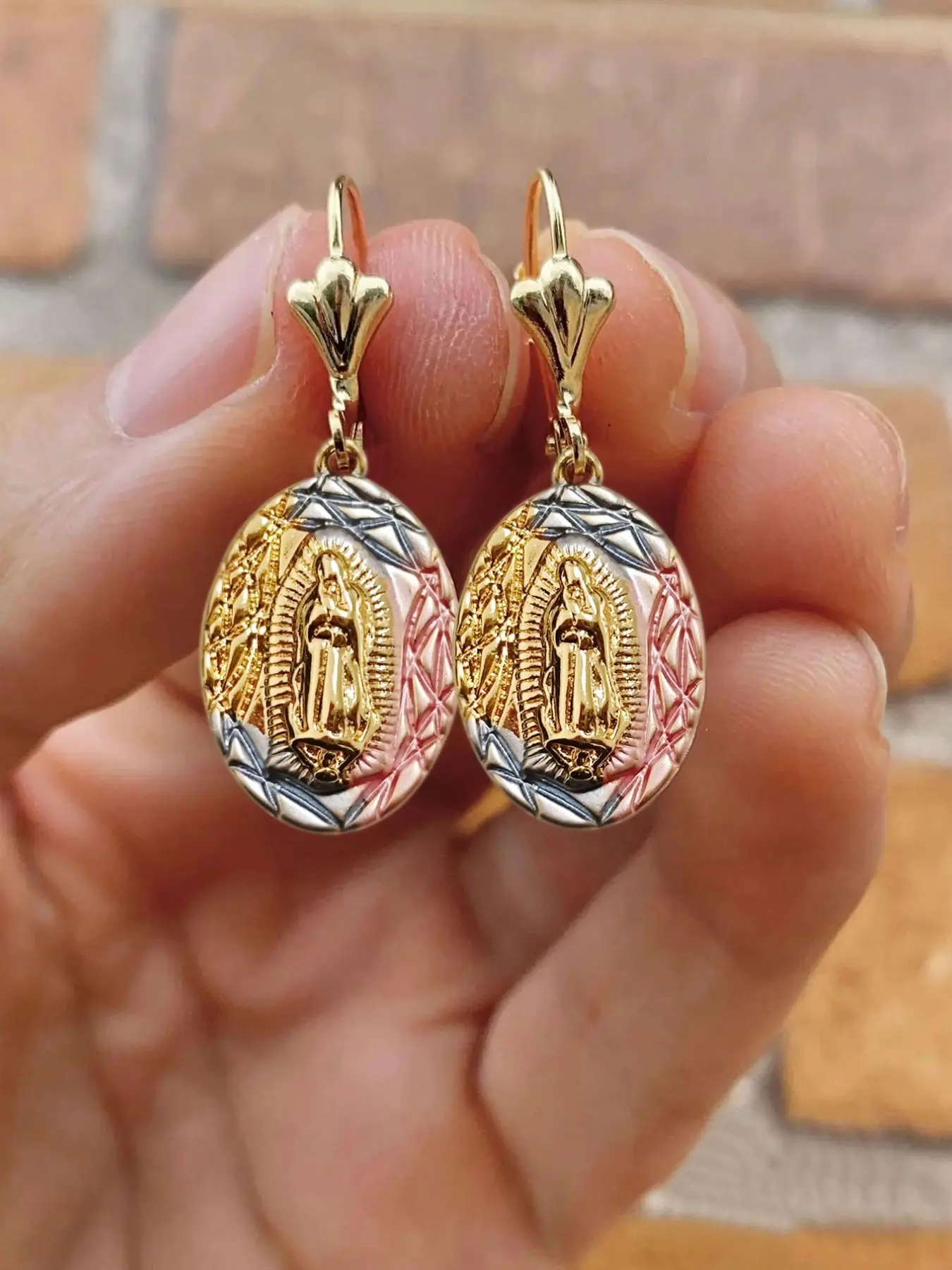 Vintage Design Virgin Mary Metal Earrings, Casual Creative Unisex Daily Wear Prayer Earrings, Versatile Fashion Accessory, Vintage Appeal, Drop Earring Type, Fashionable Earrings, Earrings Dangling, Copper Earrings