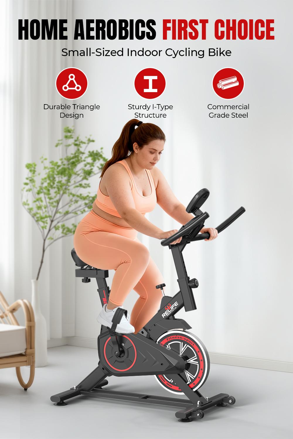 RELIFE REBUILD YOUR LIFE Mini Exercise Bike Compact Stationary Bike Silent Indoor Cycling for Small Space w/Adjustable Seat, Smooth Pedal & Belt Drive