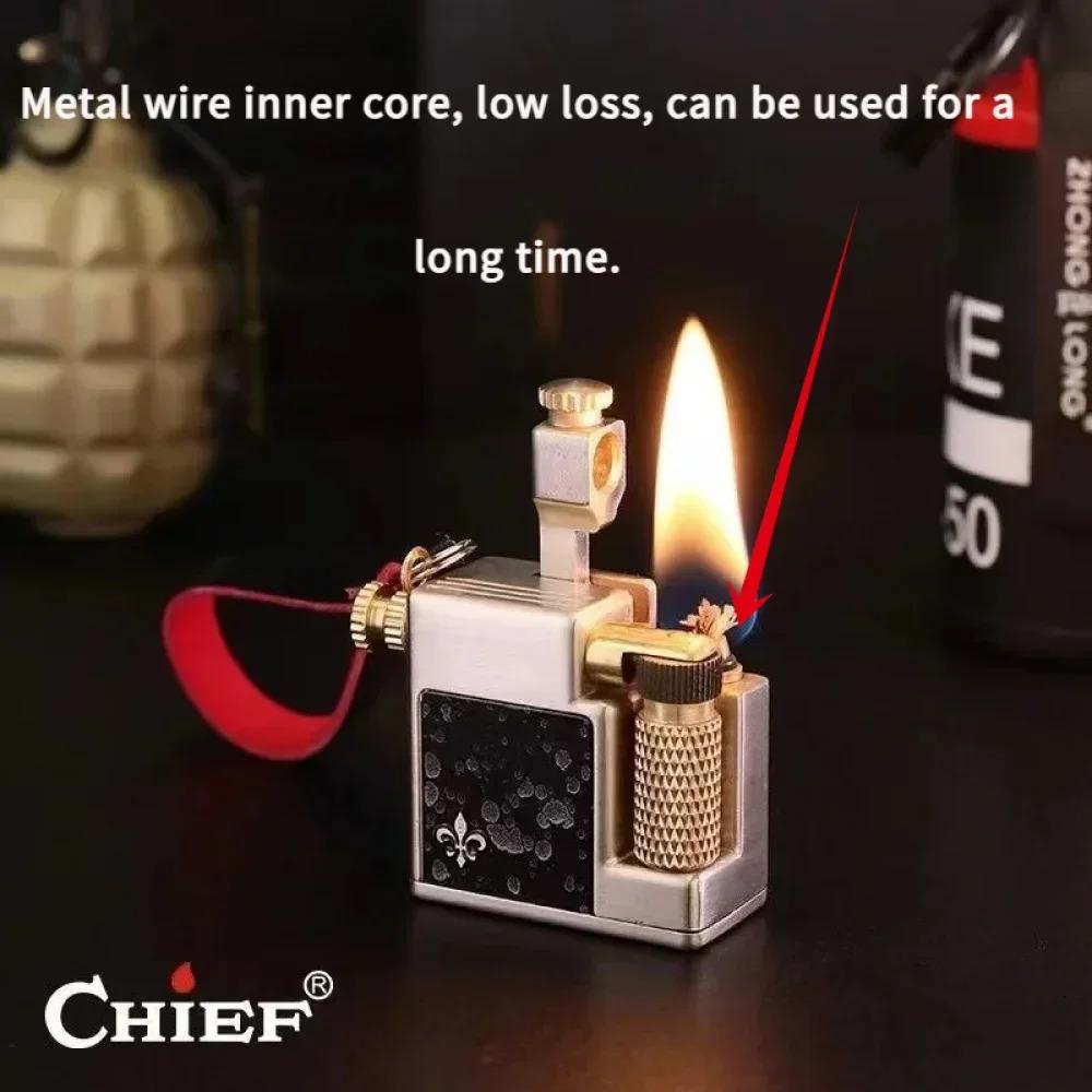 Cool Vintage Kerosene Lighter Retro Trench Wheel Sideslip Ignition Key Pendant Gift for Men(NO Fuel)