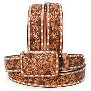 American Darling Beautifully Hand Tooled Tan Genuine Leather Belt Men and Women Western with Removable Buckle