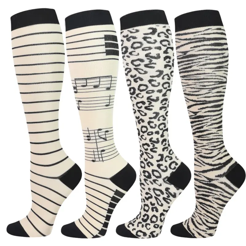 Isunie Floral Compression Socks for Women & Men, 4 Pairs 15–20 mmHg Graduated Compression, Circulation Support, All-Day Comfort, Walking, Work, Daily Wear,Volleyball Accessories Volleyball Gear