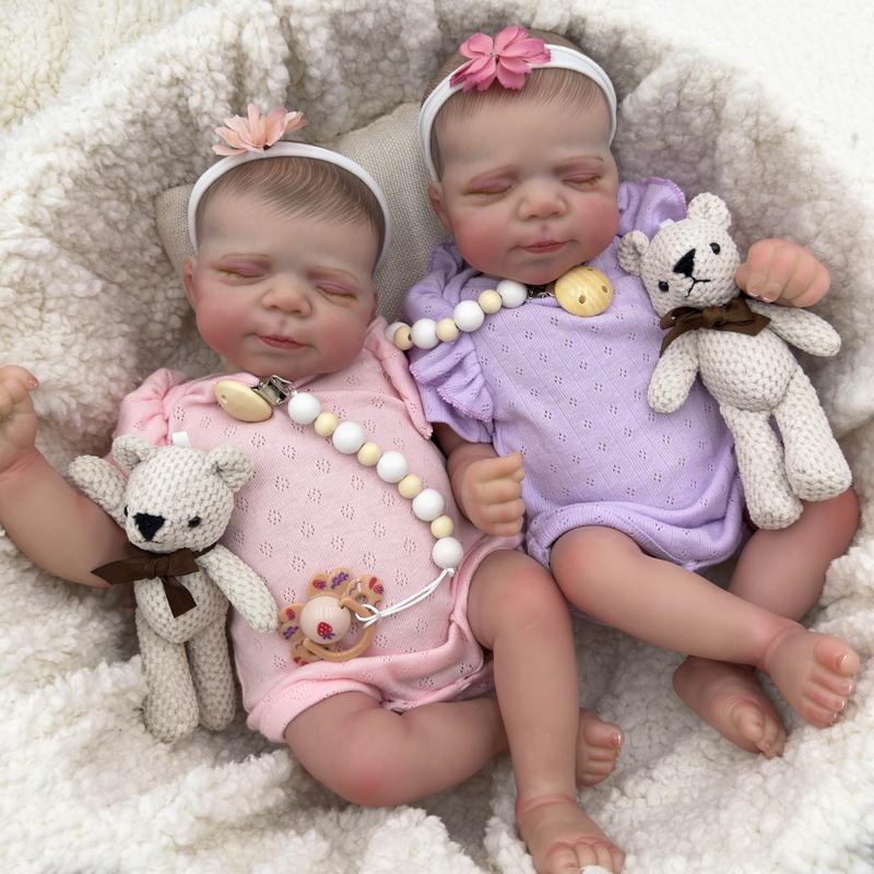Reborn Lifelike 18 inch Reborn Baby Dolls Twins ,Handmade with Vinyl Sleeping Eyes Hand Drawn Veins Baby Doll Real Baby Doll Toy for Age 3+ Birthday Therapy for Dementia Patient baby  doll