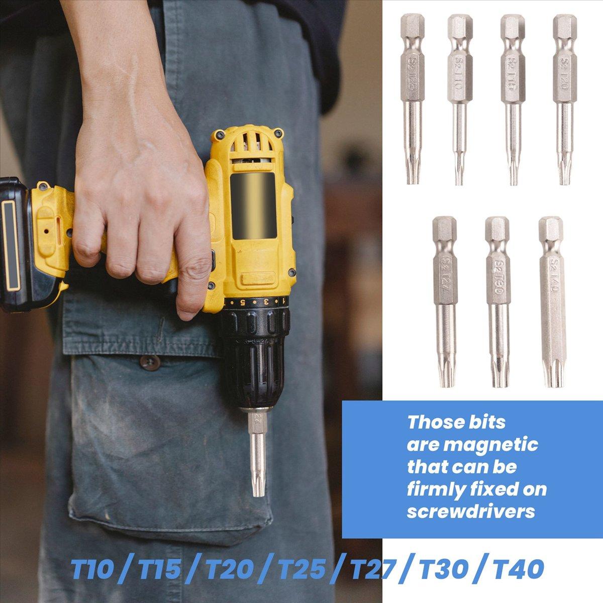 7Pcs Set Star Bit Screwdriver Drill Bits Screw Driver Magnetic 1/4Inch Hex Shank Hand Tools Five-Pointed Star Bore Hole