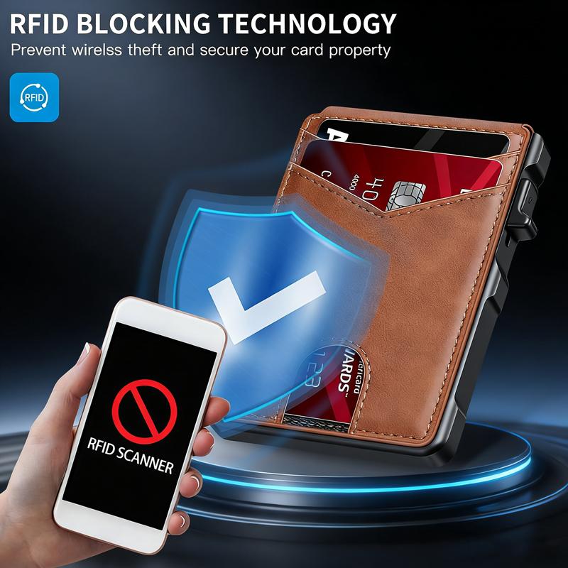 Minimalist Men’s Slim Wallet: 9-13 Cards, Money Clip, ID Window. RFID-Blocking, Aluminum Bifold Pop - Up(AirTag Not Included)Business Multi-Card Slot Wallet Casual Trendy Wallet for Work & Daily Use, Birthday Gift for Son, Thanksgiving Gifts, Holiday Gift