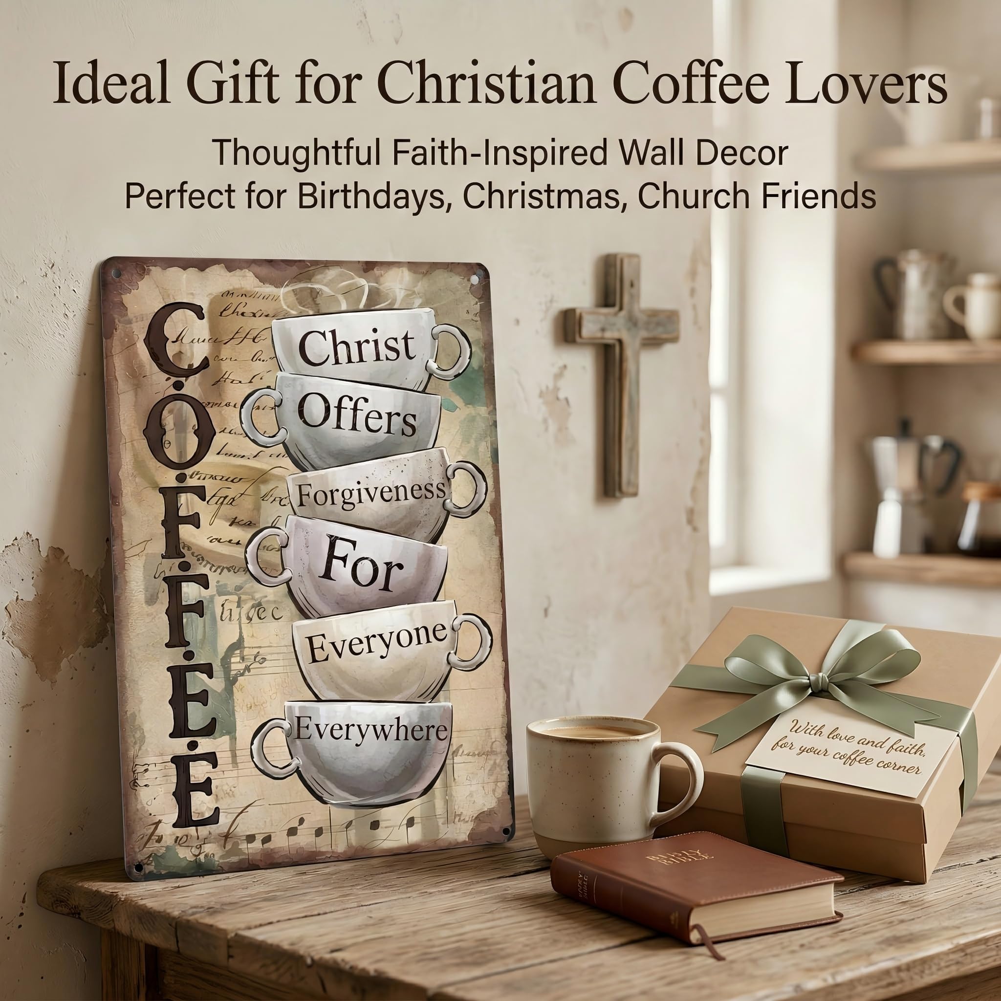 Christ Offers Forgiveness for Everyone 12x8 Metal Sign – Wall Art for Christian Kitchen & Indoor Porch, Rustic Coffee Station Decor,Office, Church & Funny Gifts