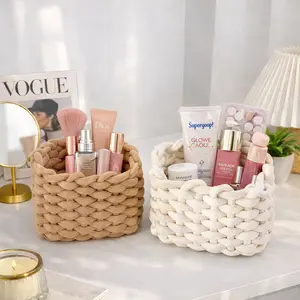 Aesthetic Woven Storage Basket for Makeup Jewelry & Everyday Essentials Handwoven Mini Basket for Vanity Table Organization & Multi-Purpose Storage