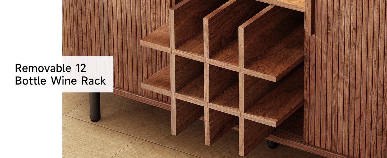 【SPOTLIGHT DAY & Sliding Doors Design】ONBRILL 40/55/63" Gorgeous Fluted Buffet Cabinet, Coner Coffee Bar With Storage,  Mid Century Modern Sideboard with Adjustable Shelf, Accent Wood Console Table for Kitchen Entryway Living Room Furniture