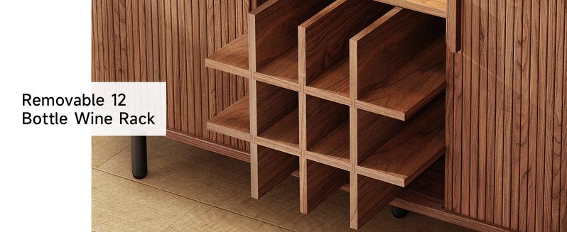 【Valentine's Day gift & Sliding Doors Design】ONBRILL 40/55/63" Gorgeous Fluted Buffet Cabinet, Coner Coffee Bar With Storage,  Mid Century Modern Sideboard with Adjustable Shelf, Accent Wood Console Table for Kitchen Entryway Living Room Furniture