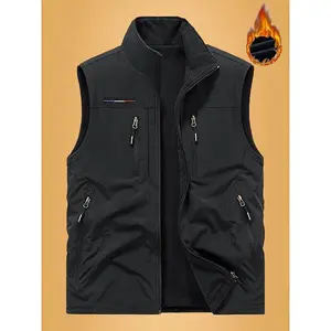 Autumn And Winter Men's Casual Fleece Vest, Thickened Warm Fleece Composite Stand Collar Cardigan Sleeveless Jacket Vest For Men To Keep Warm Outdoor In Winter