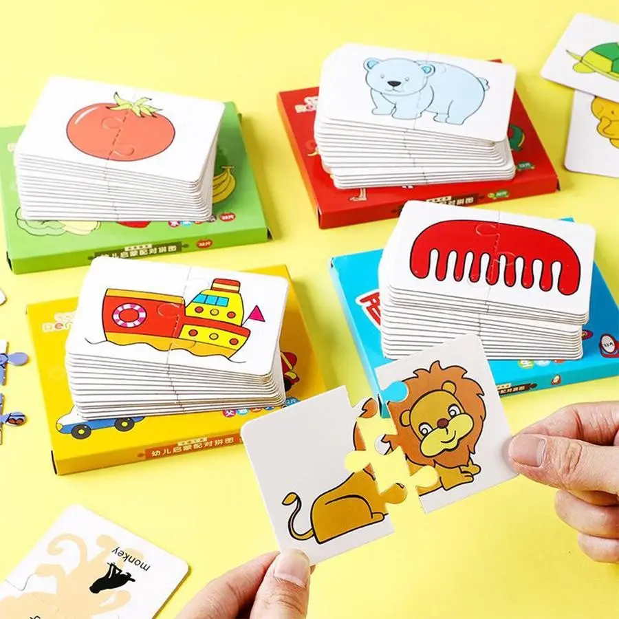 4pcs Montessori Toddler Puzzle Cards, Jigsaw Matching Game for Kids, Educational Cartoon Shapes, Cognitive Training Toy, Preschool Learning Tool, Holiday Gifts