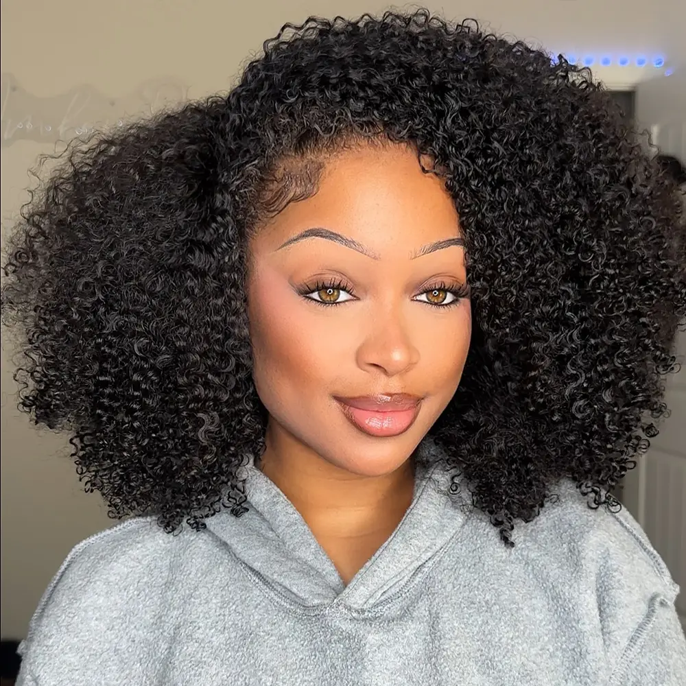 CurlyMe Wear Go Half Wig 250% Density Afro Kinky Curly Natural Black Human Hair Wigs Upgrade With Drawstring Cap Invisible Hairline Seamless Flip Over 3 IN 1 Glueless Install Wigs Beginner Friendly #summerwins #DealsForYouDays