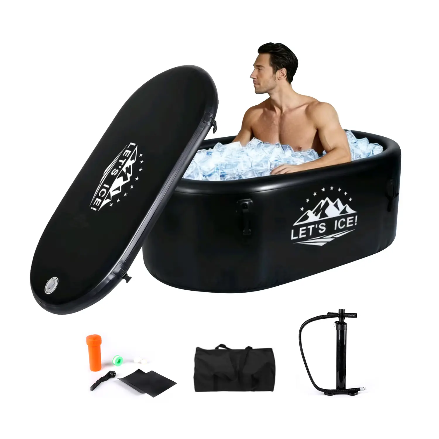 Inflatable Ice Bathtub for Athletes, 206-Gallon Cold Plunge Tub with Insulated Lid, Compatible with Chillers, Portable for Indoor & Outdoor Recovery