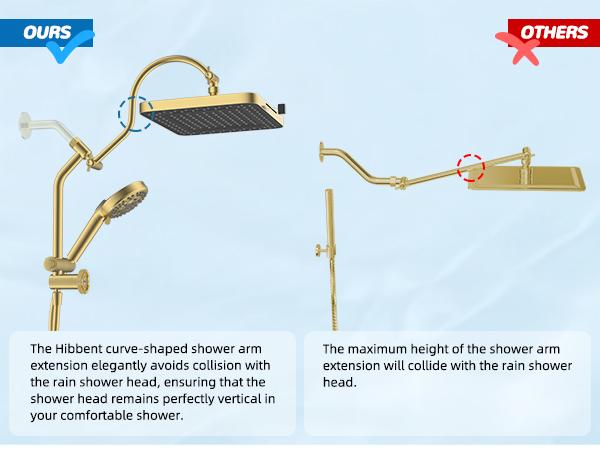 Hibbent cUPC Certified 13'' Shower Head Combo, High Pressure 5 Spray Rainfall Showerhead, 10 Spray Handheld, All Metal Easy Reach 4-way Diverter Arm with Pause Mode, 71'' Hose and Holder, Brushed Gold