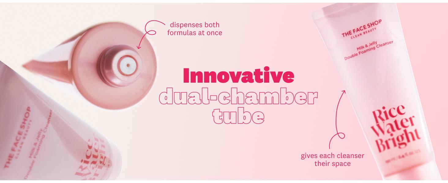 [THE FACE SHOP] Rice Water Bright Milk & Jelly Double Cleanser | 2-in-1 Foaming Facial Cleanser with Squalane, Panthenol & Hyaluronic Acid | Removes Sunscreen & Daily Makeup, Deep Pore Cleansing for Glass-Skin Glow | Korean Skincare