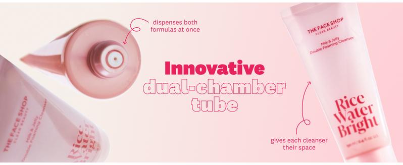 [THE FACE SHOP] Rice Water Bright Milk & Jelly Double Cleanser | 2-in-1 Foaming Facial Cleanser with Squalane, Panthenol & Hyaluronic Acid | Removes Sunscreen & Daily Makeup, Deep Pore Cleansing for Glass-Skin Glow | Korean Skincare