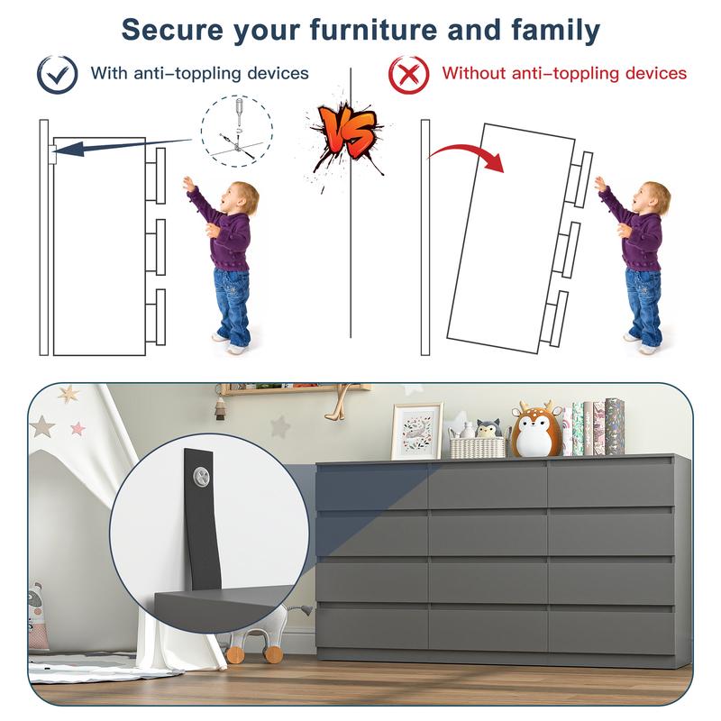 Spaco  Modern 12 Drawer Dresser with Deep Drawer,Storage Wide Chest of Drawer,Wood Bedroom Dresser with Handle-Less Design,TV Dresser for Living Room