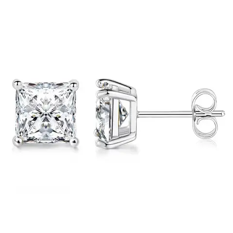 Unisex 7MM Princess Cut Square Cubic Zirconia Stud Earrings - Hypoallergenic Sparkling Ear Jewelry, Elegant Minimalist Casual Earrings, High Quality Bling Accent for Simple Outfits, Everyday Gift for Loved Ones