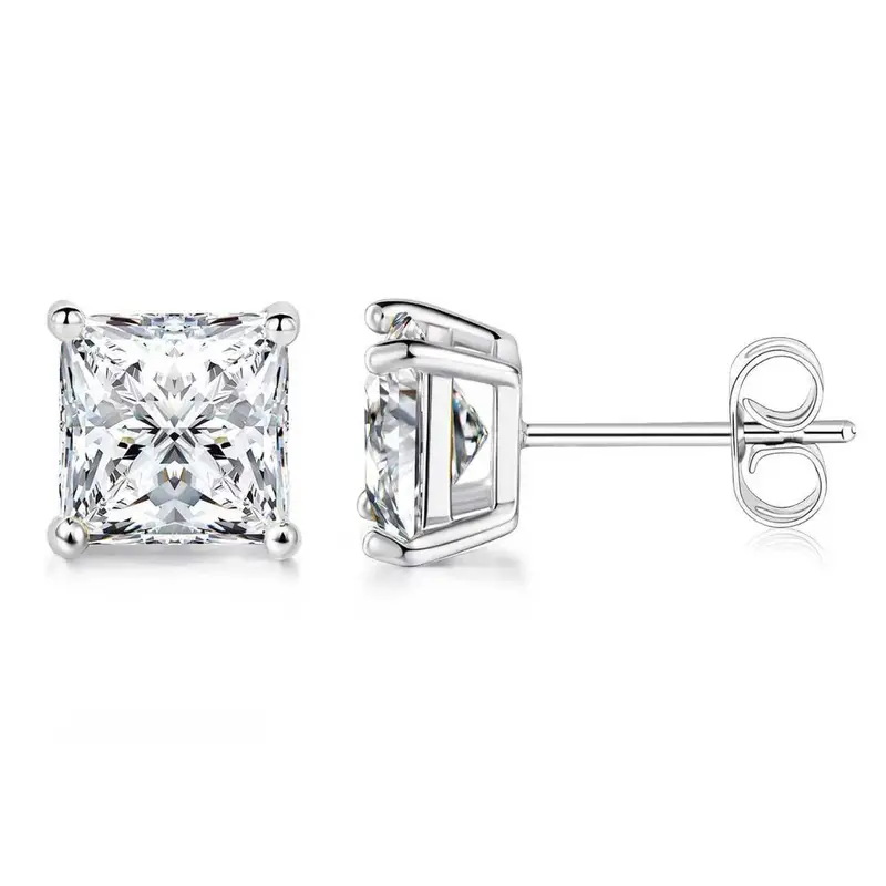 Unisex 7MM Princess Cut Square Cubic Zirconia Stud Earrings - Hypoallergenic Sparkling Ear Jewelry, Elegant Minimalist Casual Earrings, High Quality Bling Accent for Simple Outfits, Everyday Gift for Loved Ones
