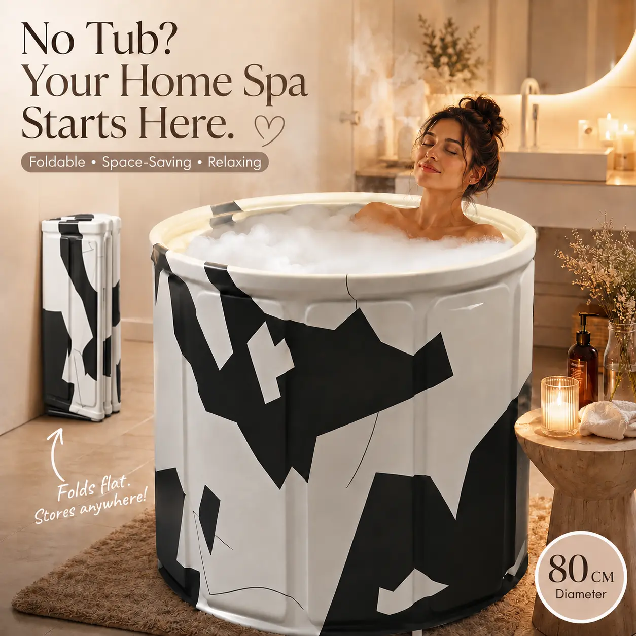 Modern Portable Deep Soak Bathtub for Adults - Foldable Non-Inflatable SPA Tub, Thickened Thermal Foam for Temperature Retention, Quick Opening No Installation, Fits Shower Stalls, 31.49in*25.98in (Home/Gym Use), Deep Soak Tub