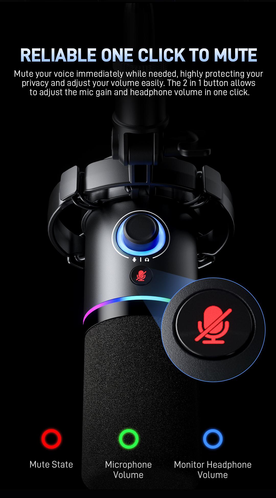 Maono PD200X Dynamic RGB Gaming Microphone with USB & XLR Cable Connectivity, Mute button, noise reduction, zero latency, widely compatible with computers, PC, Mac, Android /iOS smartphone, audio mixer, friendly for Singing, Gaming, Podcasting, Recording.