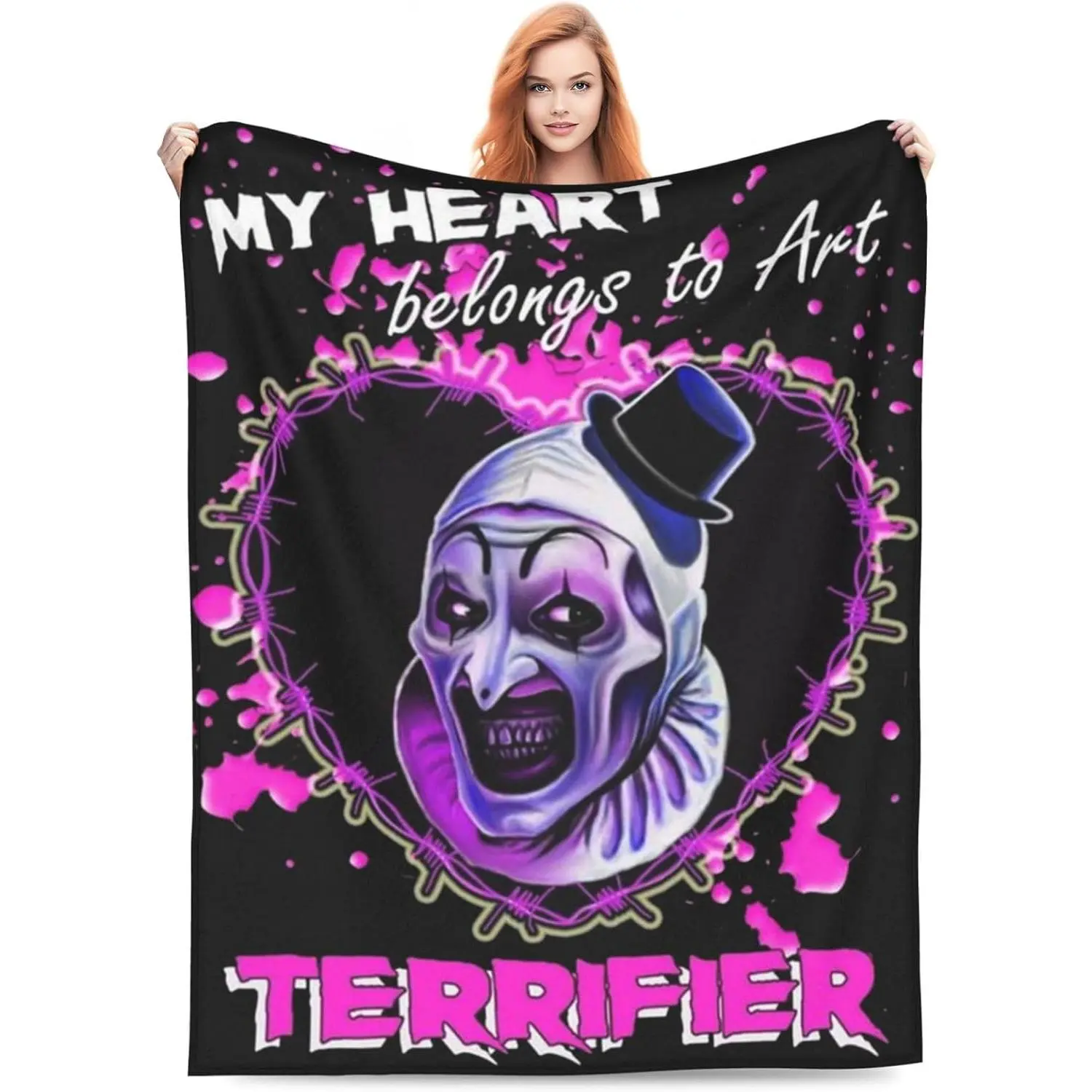 Terrifier Flannel Blanket, Ultra Soft Horror Movie Graphic Throw for Sofa or Bed, All-Season Comfortable Travel Blanket, Machine Washable, 50" x 40", Flannel Blankets