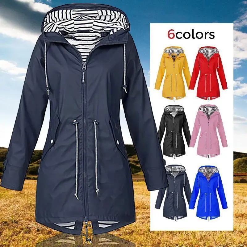 Women Fashion Raincoat Windbreak Rain Outdoor Camping Windproof Jacket Hiking Lightweight Hooded Coats Casual Plus Size S-5XL No.158