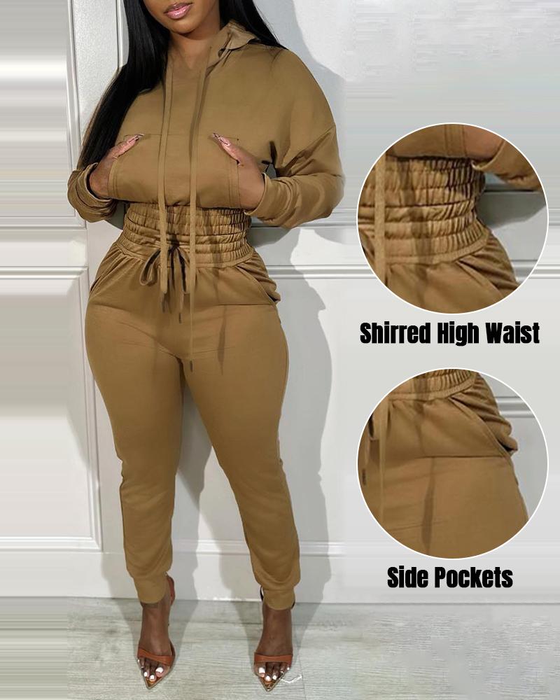 ChicMe Women's Shirred Waist Tracksuit Set - Lounge Hoodie & Joggers with Pocket, Cuffed Casual Athletic Jogging Activewear, 2 Piece Outfits ChicMe Women's Shirred Waist Tracksuit Set - Lounge Hoodie & Joggers with Pocket, Cuffed Casual Athletic Jogging Activewear, 2 Piece Outfits