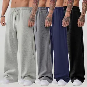 Men's casual sports trousers jogging pants, loose micro-elastic waist drawstring pants men's fitness cycling, solid color loose straight-leg pants, spring and autumn fitness sports trousers - soft fabric 100% polyester fiber, outdoor casual sportswear, ca
