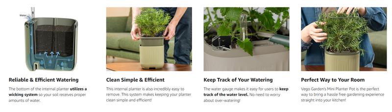 Vego Garden Mini Planter Indoor Pots with Trellis Self-Watering Herb Countertop Planter for Climbing Vegetables Flowers Mint Plants Cage 1.1L Water Storage 15-Day Watering System