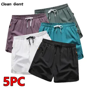 Clean Gent5/4/3/2/1-Pack Men’s Solid Color Zip-Pocket Shorts — Casual, Comfortable, Breathable Summer Wear for Everyday Use