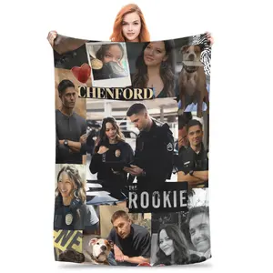 The Rookie TV Show Blanket with Cheford Logo Cast All Season Soft Bedspread for Fans Naps Travel Officer Themed Design Stars Badges Compatible with TV Series Collectibles