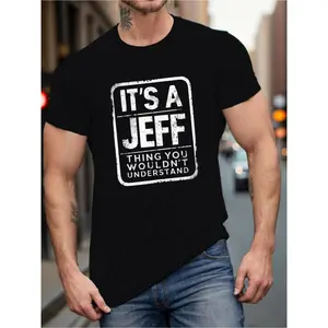 [JEFF Cotton Printed Tee] JEFF Cotton Printed T-Shirt - Men's Casual Comfortable Round Neck Short Sleeved Vintage Tops Graphic Streetwear