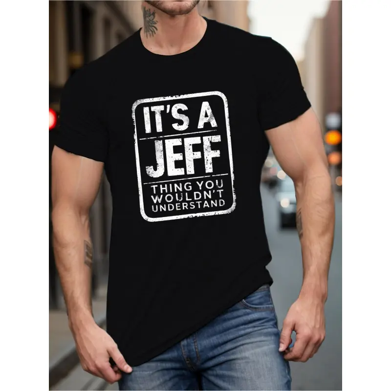 [JEFF Cotton Printed Tee] JEFF Cotton Printed T-Shirt - Men's Casual Comfortable Round Neck Short Sleeved Vintage Tops Graphic Streetwear